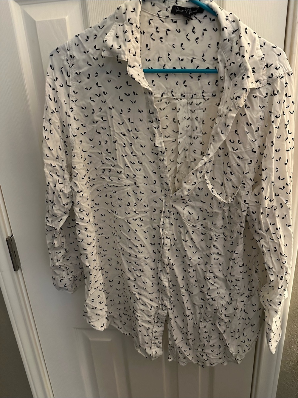 Velvet Heart White Button-Up Shirt with Black Print